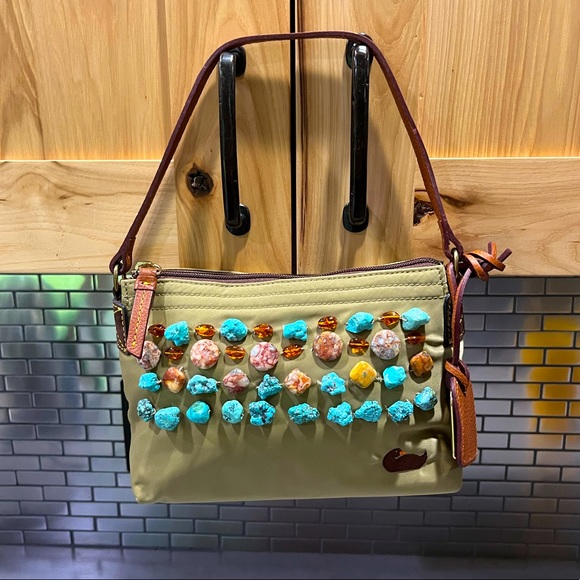 Dooney & Bourke Pouchette with custom stones, genuine Turquoise and Amber - Picture 1 of 16